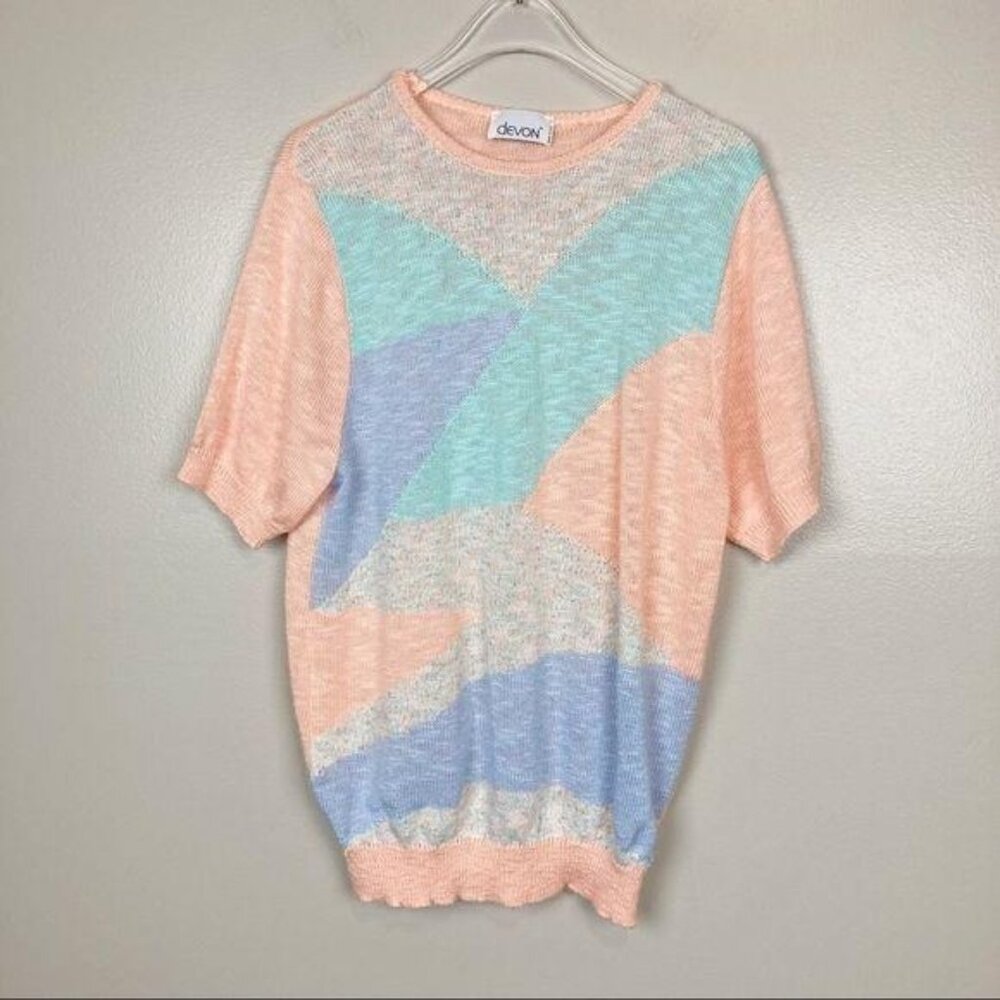 DEVON - L - VINTAGE 1970s Pastel Colorblock Sweater
